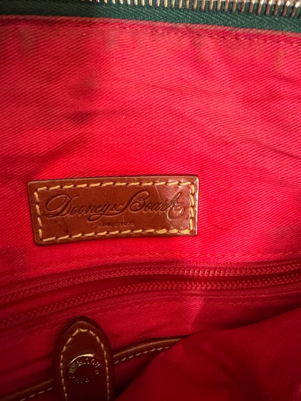 Dooney & Bourke Green Pebble Leather Satchel with Brown Trim and Tassel - Picture 5 of 9